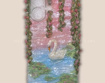 Swan on Lake Painting Monet Style Silicone Phone Case