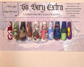 Lilo & Stitch Press On Nails, Hand-Painted Designs