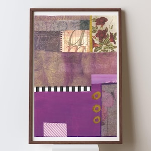 Handmade Collage Art Print Abstract Wall Hanging Geometric Artwork Decor in Purple Mixed Media Office Artwork Gallery Wall Print