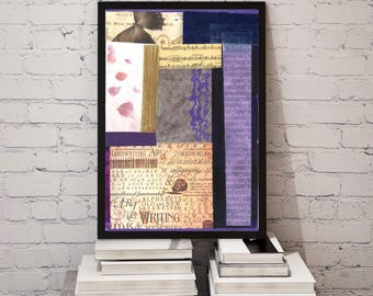 Abstracte collagekunstdruk: violet gemengde techniek giclee