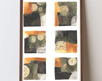 Abstracte klokcollagekunstdruk: moderne giclee met raster