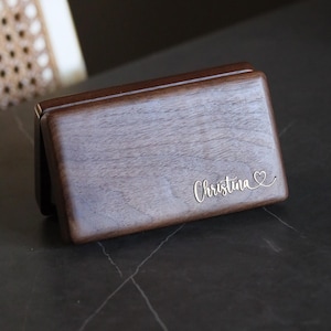 Personalized Walnut Jewelry Box – Brass Name Inlay Keepsake image 3