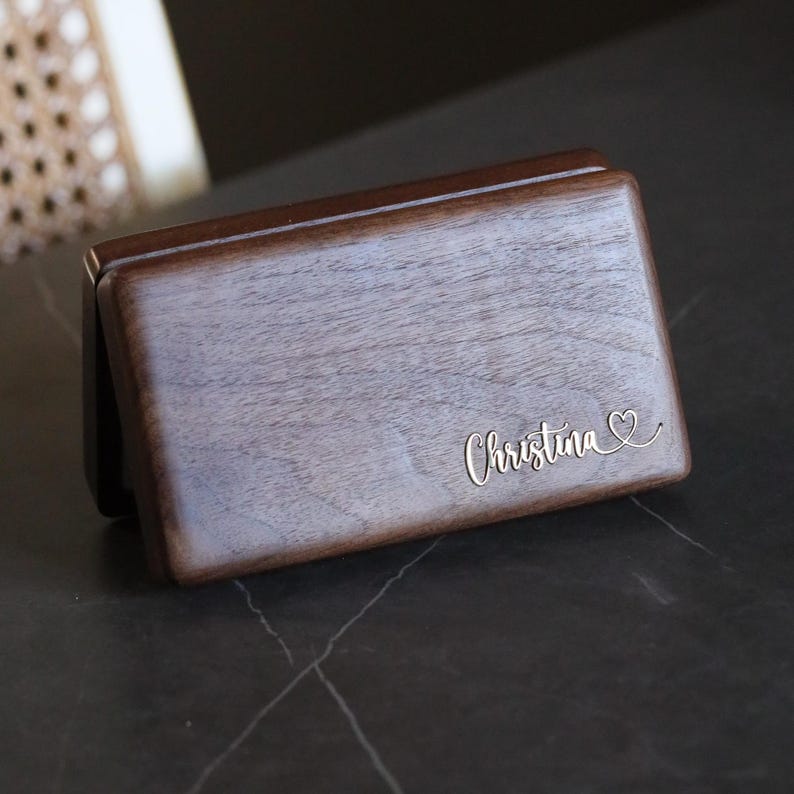 Personalized Walnut Jewelry Box – Brass Name Inlay Keepsake image 3