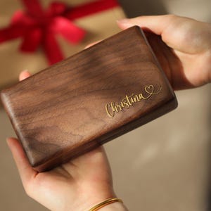 Personalized Walnut Jewelry Box – Brass Name Inlay Keepsake image 7