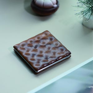 Cookie-Themed Compact Mirror: Nature Walnut Wood Gift for Mom & Grandma, Sweet Memories  Keepsake