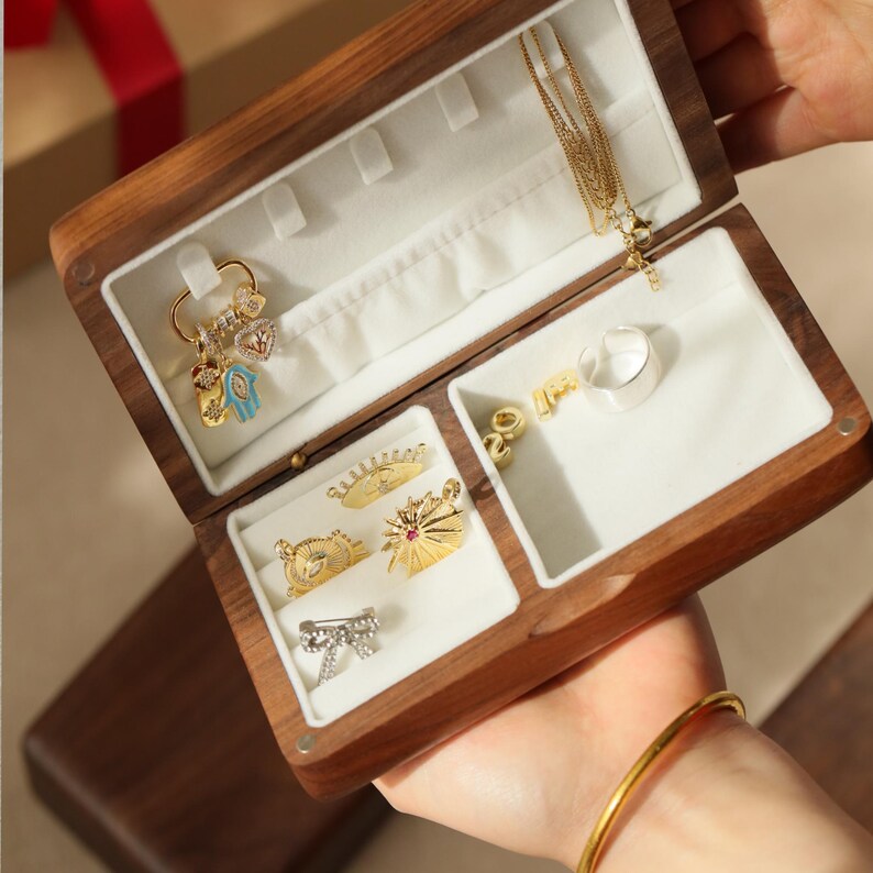Personalized Walnut Jewelry Box – Brass Name Inlay Keepsake image 9