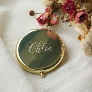 Personalized Compact Mirror, Bulk Bridesmaid Proposal Gifts, Custom Calligraphy Pocket Mirror with Initials, Bridal Party Favors Set