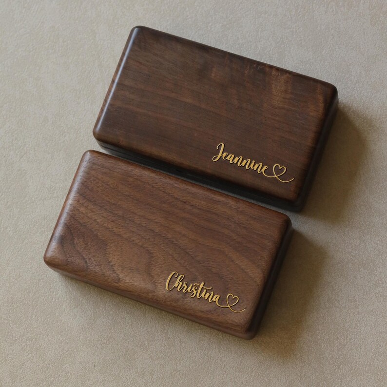 Personalized Walnut Jewelry Box – Brass Name Inlay Keepsake image 2
