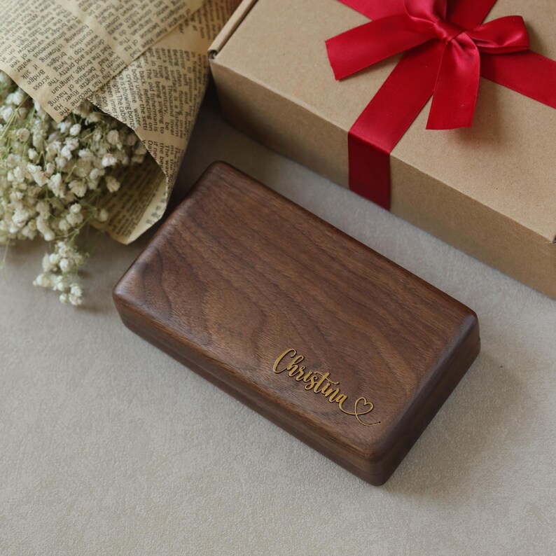 Personalized Walnut Jewelry Box – Brass Name Inlay Keepsake image 6