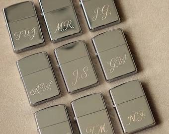 Personalized Groomsmen Gift, Custom Hand Engraved Monogram Initials Windproof Metal Lighter
