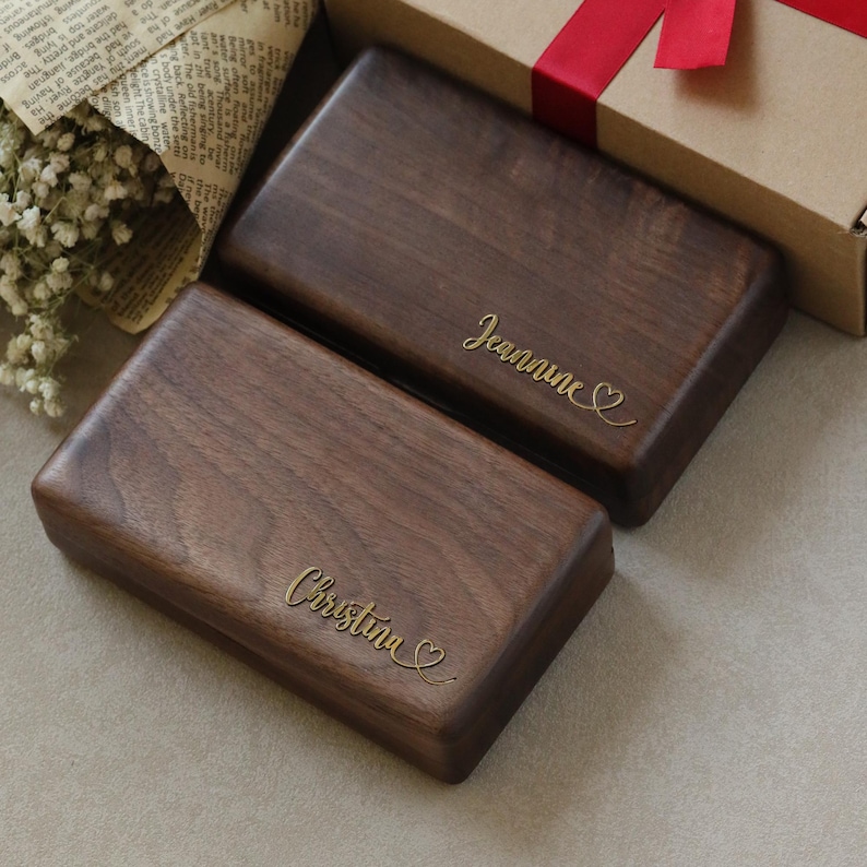 Personalized Walnut Jewelry Box – Brass Name Inlay Keepsake image 1