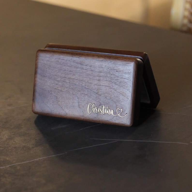 Personalized Walnut Jewelry Box – Brass Name Inlay Keepsake image 4