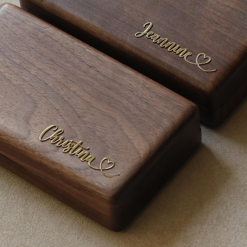 Personalized Walnut Jewelry Box – Brass Name Inlay Keepsake image 5