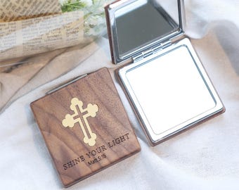 Miroir compact chrétien gravé - Verset biblique personnalisé, cadeau religieux pour maman