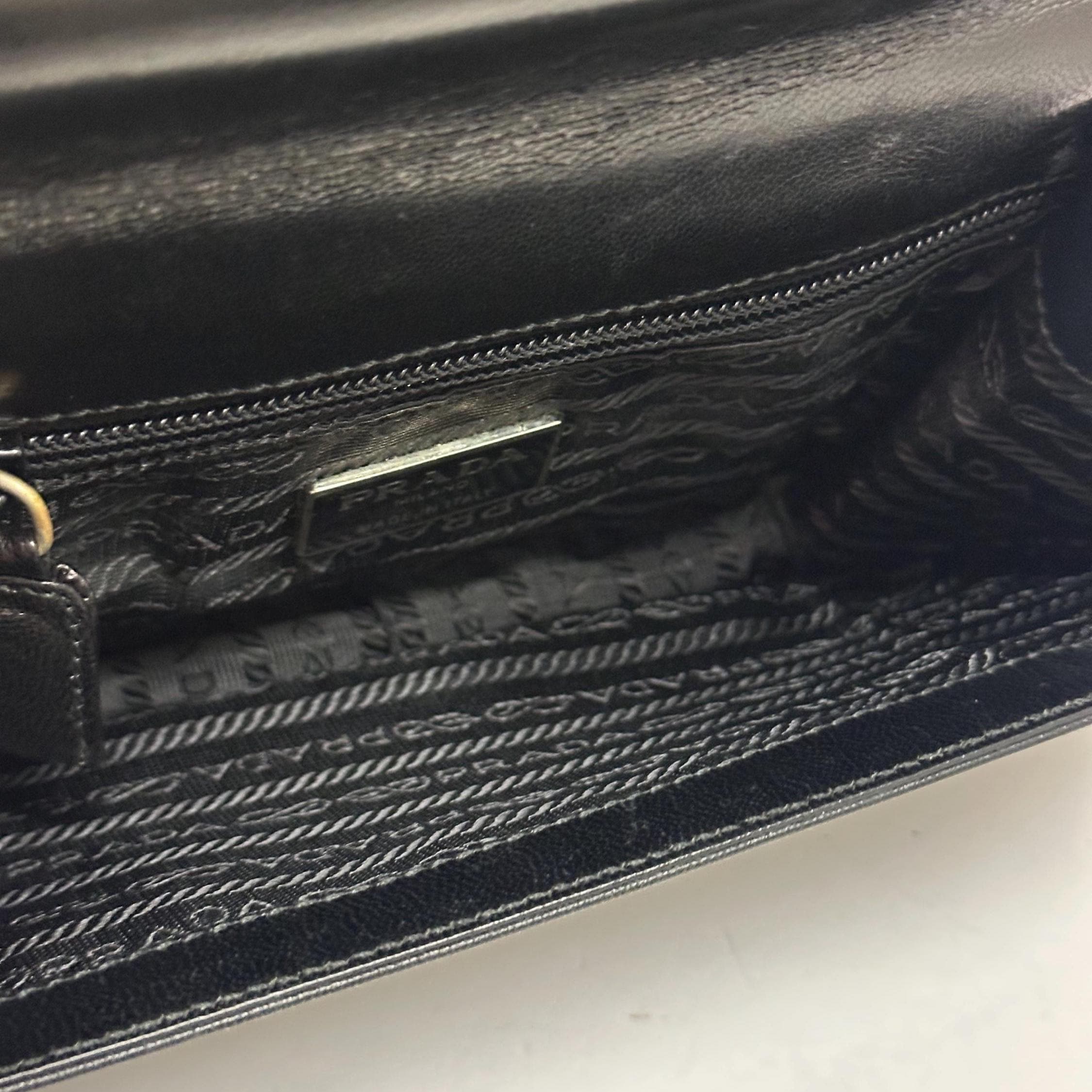 PRADA Vintage Madras Swing Leather Shoulder Bag With Plastic Chain