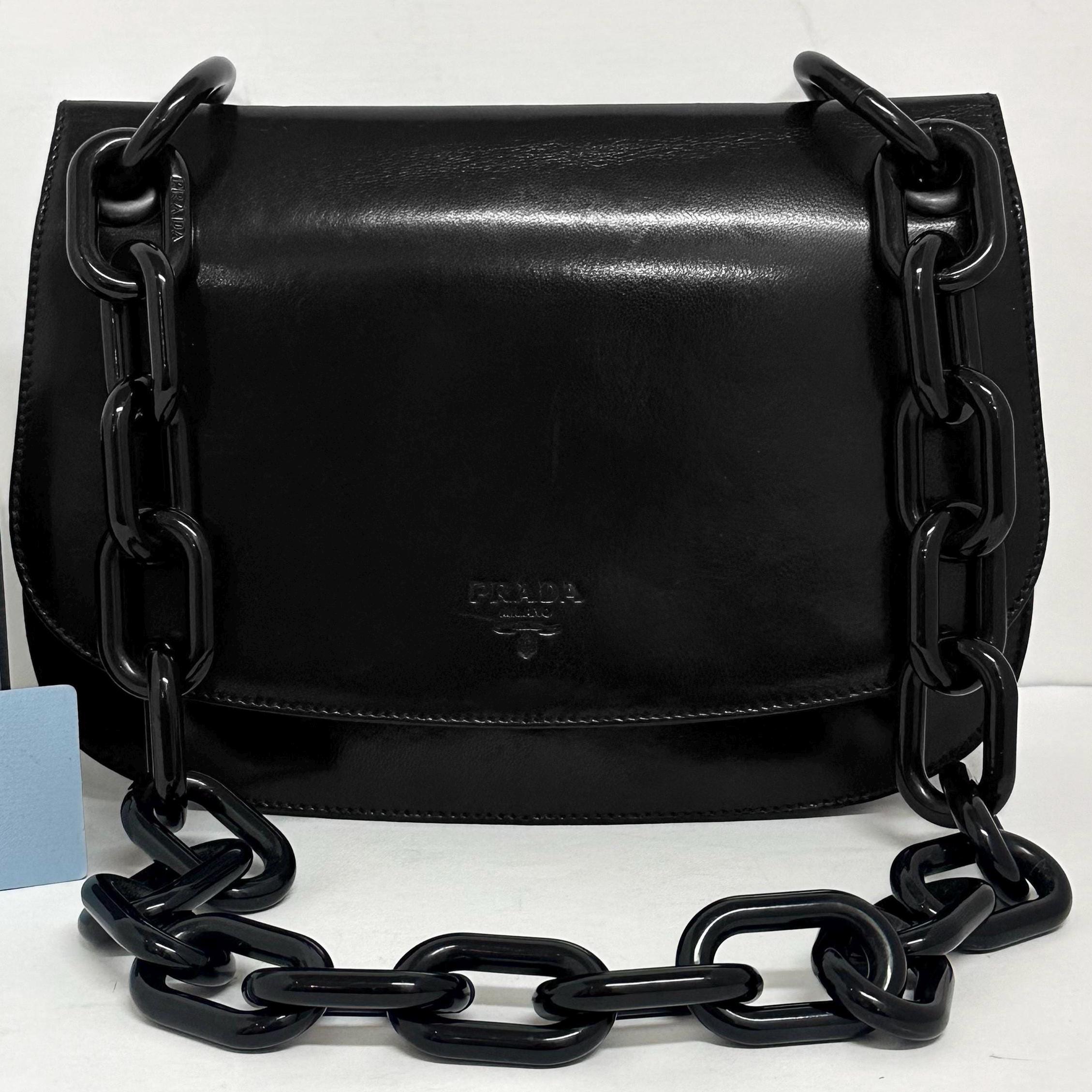 PRADA Vintage Madras Swing Leather Shoulder Bag With Plastic Chain