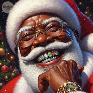 Black Santa Png,Black Santa with Grillz, Urban Santa Claus, Black Santa ClipArt,African American Santa, Black Santa Clipart,Afro Santa
