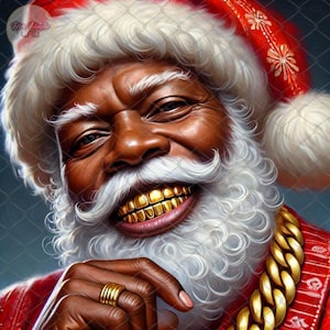 Black Santa Png,Black Santa with Grillz, Urban Santa Claus, Black Santa ClipArt,African American Santa, Black Santa Clipart,Afro Santa