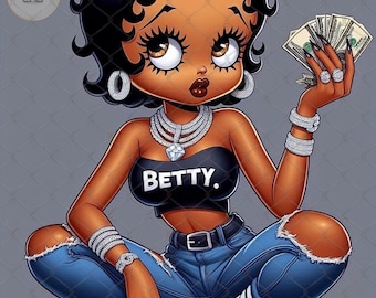 Boujee Black Betty Boop PNG: Classy Chibi Art, T-Shirt Design