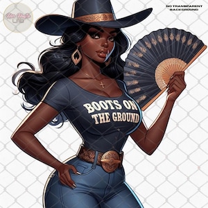 Boots on the Ground Black CowGirl PNG|Black Cowgirl Clipart, Black Girl Magic|Black Woman Clipart, HOWDY Cowgirl PNG| Western Black CowGirl