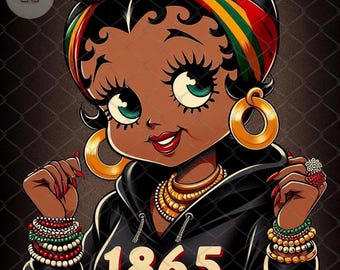 Juneteenth Black Betty Boop PNG: Donna afro, Giorno della libertà (download digitale 1024x1024px)
