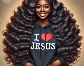 I Love Jesus Png, Black Woman Faith Clipart, Jesus and Faith, Black girl clipart, Prayer Journal Cover,Christian Png, I Heart Jesus Png