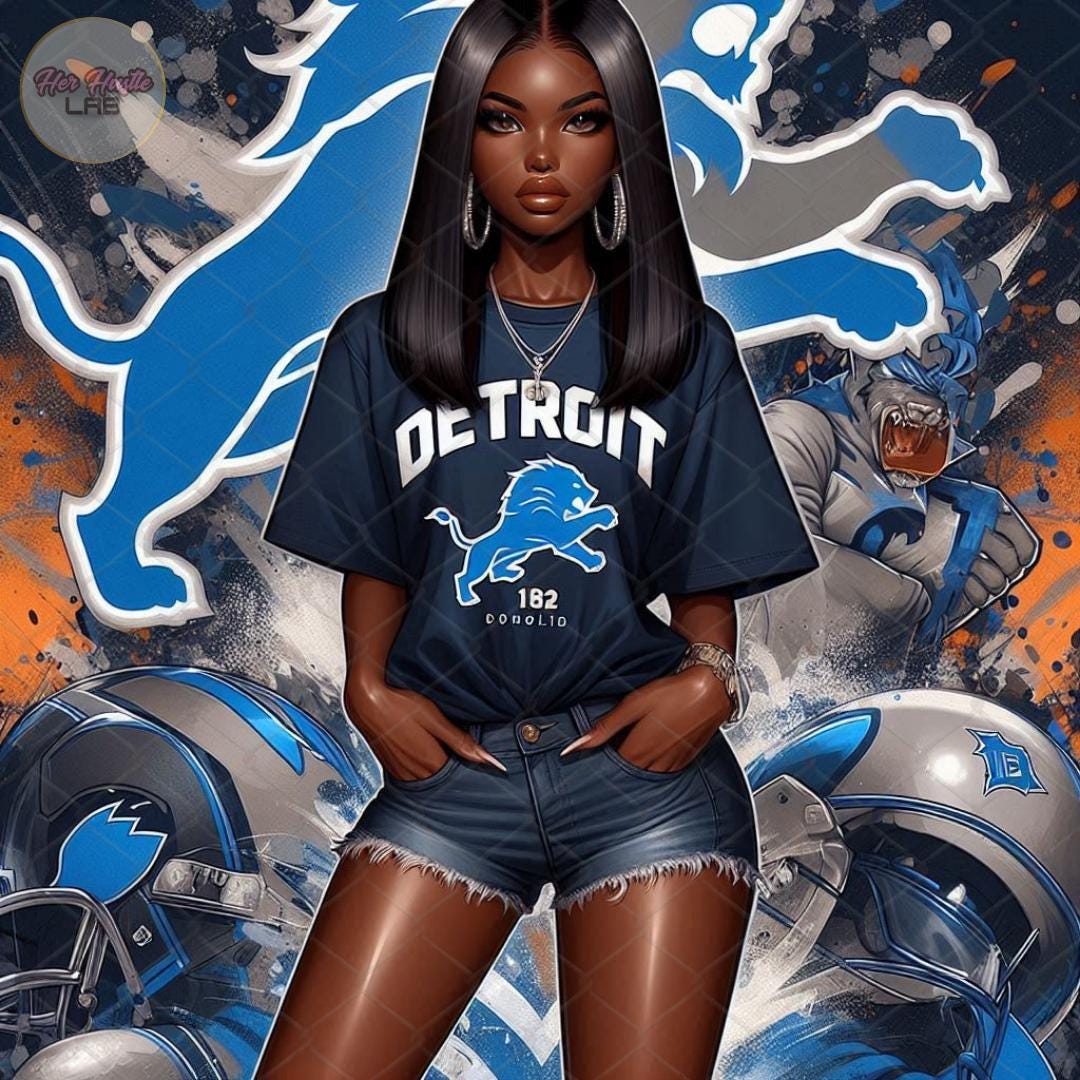 Detroit Lions Clipart, Lions Fan Png, Female Lions Fan Png, Lions Fan Girls Clipart, Detroit Lions Afro Detroit fan png, Detroit Lions Png,