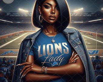 Detroit Lions Clipart, Lions Fan Png, Female Lions Fan Png, Lions Fan Girls Clipart, Detroit Lions Afro Detroit fan png, Detroit Lions Png,