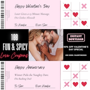 100 Fun & Spicy X-rated Printable Love Coupons, Tic Tac Toe Card, Flirty Game Night, Naughty Voucher for Adults, Instant Digital Download