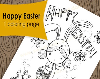 1 Cute kids Coloring page, Happy Easter, Fun kids activities