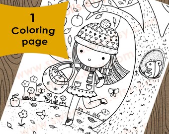 1 Apple picking on a fall day Coloring page, Autumn coloring page, Kids coloring page