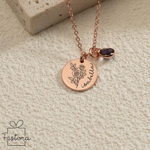 Personalized Birth Month Flower Necklace with Birthstone - Birthday Gift for Her -  Mother&#39;s Birthday Gift - Birthday Jewelry Gifts for Wife