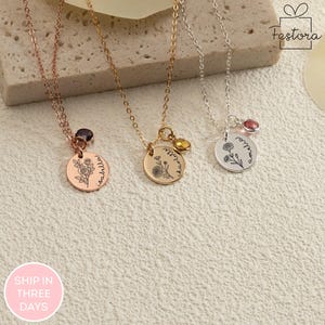 Personalized Birth Month Flower Necklace with Birthstone - Birthday Gift for Her -  Mother&#39;s Birthday Gift - Birthday Jewelry Gifts for Wife