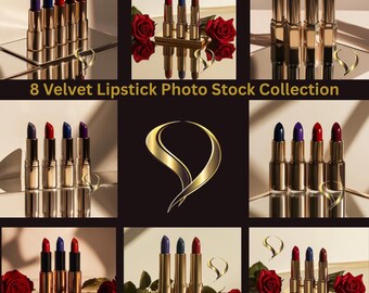 Velvet Lipstick Stock Photo Bundle: Luxury Beauty Branding (PNG Digital Download)
