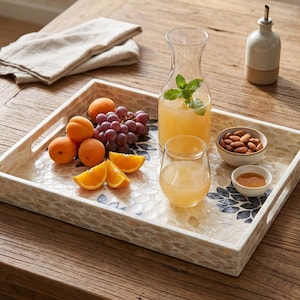 Mother of Pearl Rectangular Serving Tray – Decorative Coffee Table Tray, Kitchen Decor, Housewarming Gift, Elegant Home Decor