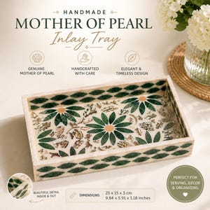 Mother of Pearl Rectangular Serving Tray 15*25 cm, Iridescent Mosaic Coffee Table Decor,  Vintage Kitchen