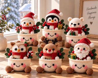 Decoración navideña de ganchillo, regalo hecho a mano, adorno de escritorio amigurumi