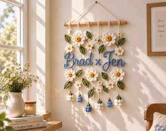 Tapiz de pared personalizado de tricotin con nombre y margarita