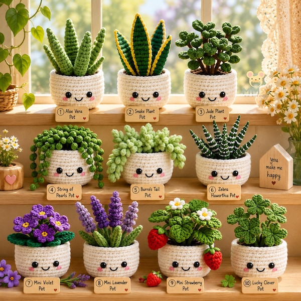 Kawaii Virkad Kruksamling Handgjord Mini Botanisk Dekor