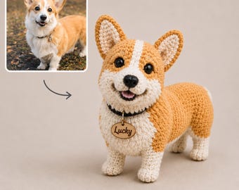 Op maat gehaakt huisdierportret van foto | Gepersonaliseerde handgemaakt knuffeldiercadeau | Amigurumi honden- of kattenspeelgoed
