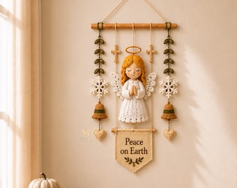 Tapiz cristiano de ganchillo para pared, decoración de Acción de Gracias y Navidad estilo granja.