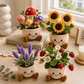 Crochet Flower Pot Set with Mushroom Sunflower Lavender Strawberry Rose Tulip Designs product logo