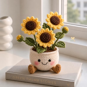 Gehäkelte Sonnenblume Blumentopf Akzent, handgemachte Amigurumi Blume, Kawaii Büro Dekor