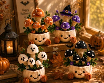 Colección de decoración de calabazas y fantasmas de ganchillo para Halloween