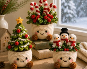 Maceta de ganchillo para regalo de Navidad, recuerdo navideño