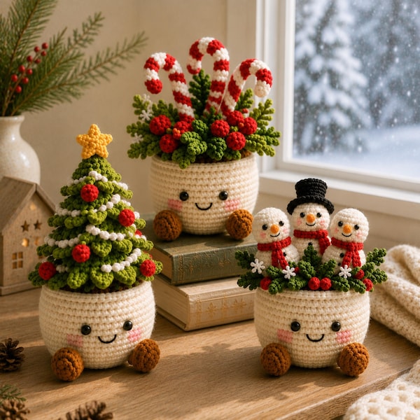 Maceta de ganchillo para regalo de Navidad, recuerdo navideño