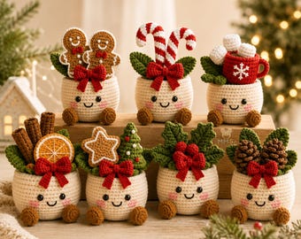 Decoración navideña para escritorio, maceta de ganchillo, regalo navideño