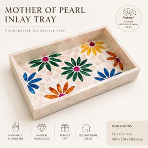 Mother of Pearl Rectangular Serving Tray 15*25 cm, Iridescent Mosaic Coffee Table Decor, Vintage Kitchen