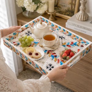 Mother of Pearl Serving Tray 30x40cm, Mosaic Ottoman Decor, Rectangular Handmade Board