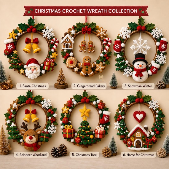 Crochet Christmas Wreath, Handmade Holiday Door Decor, Christmas Wall Hanging